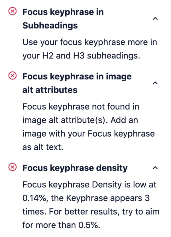 Failed keyword density check because too low.