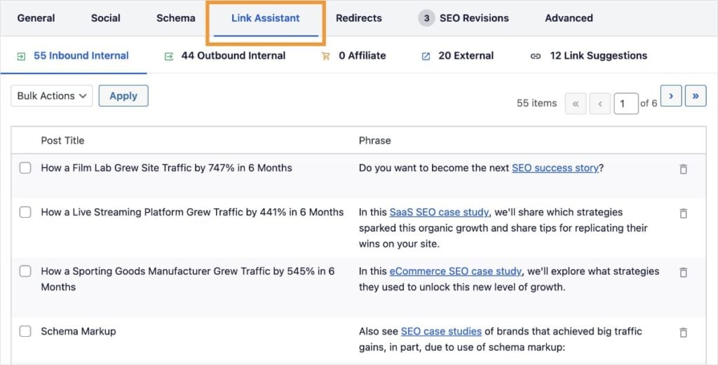 AIOSEO Link Assistant gives linking suggestions in WordPress.