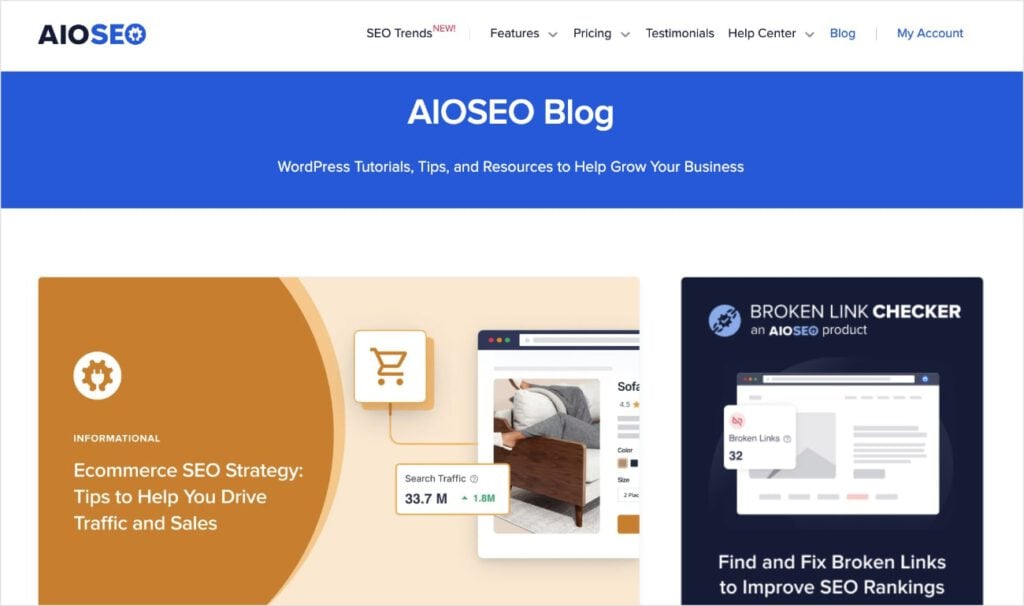 All in One SEO Blog All in One SEO blog with an article about eCommerce SEO.