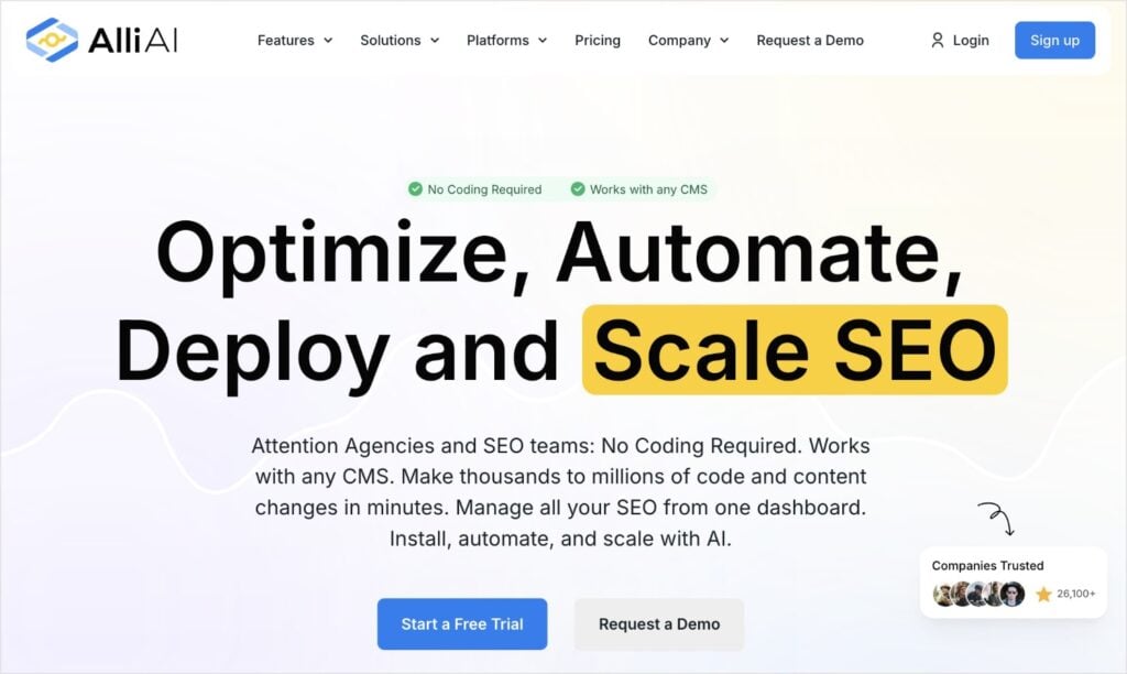Alli AI Alli AI homepage, an AI-powered SEO tool.