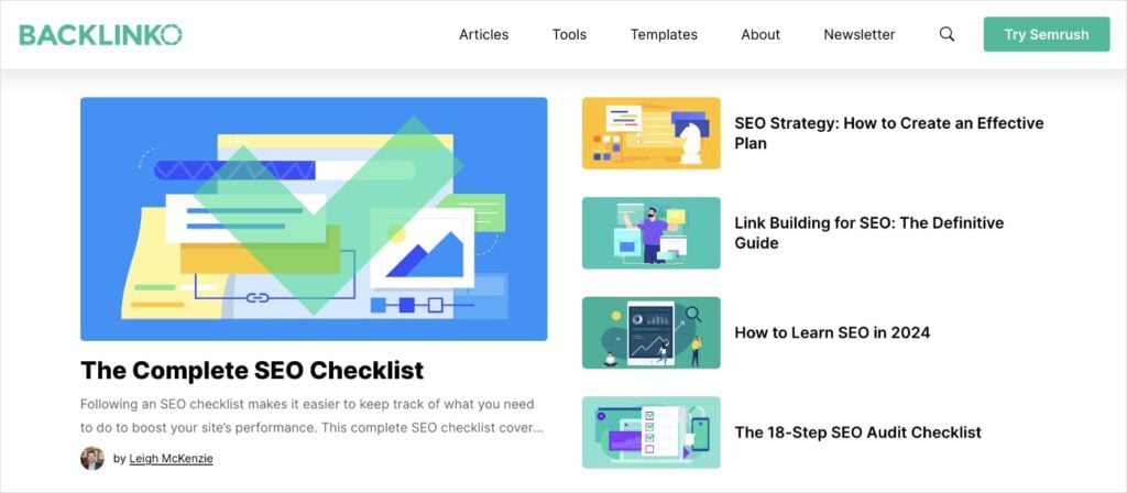 Backlinko Backlinko website with SEO articles.