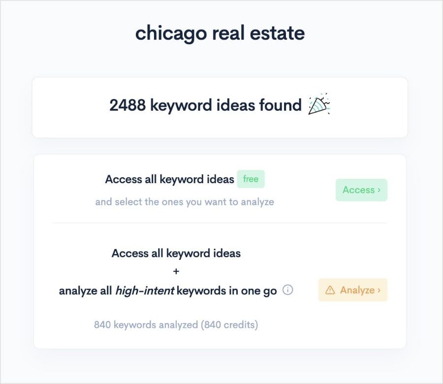 Option to View Keywords Options to view real estate keywords.