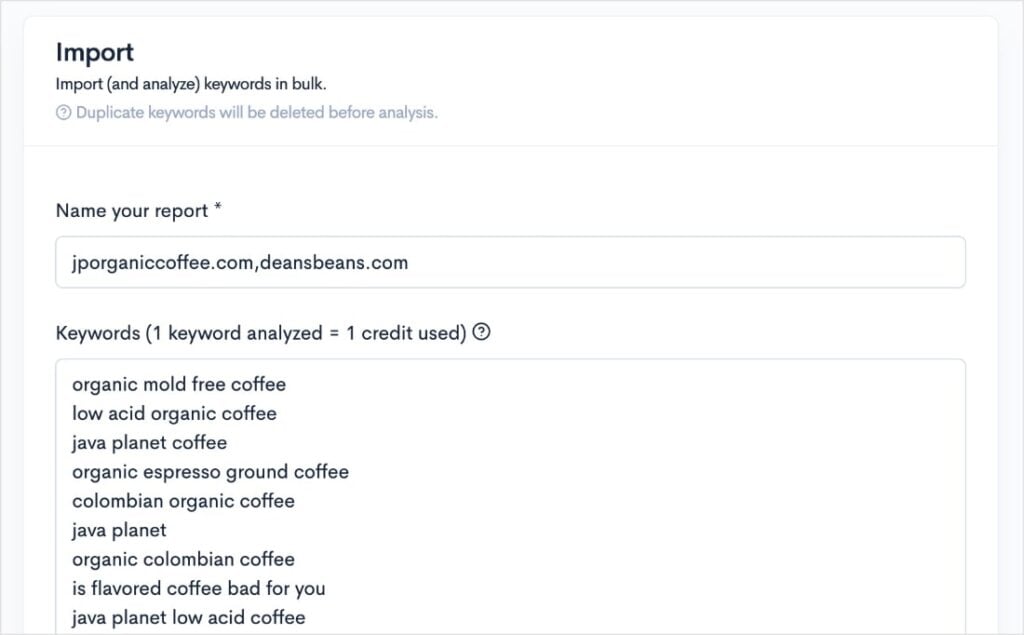 Competitor Keywords Populated the Import Tool Competitor keywords moved to the Import tool.