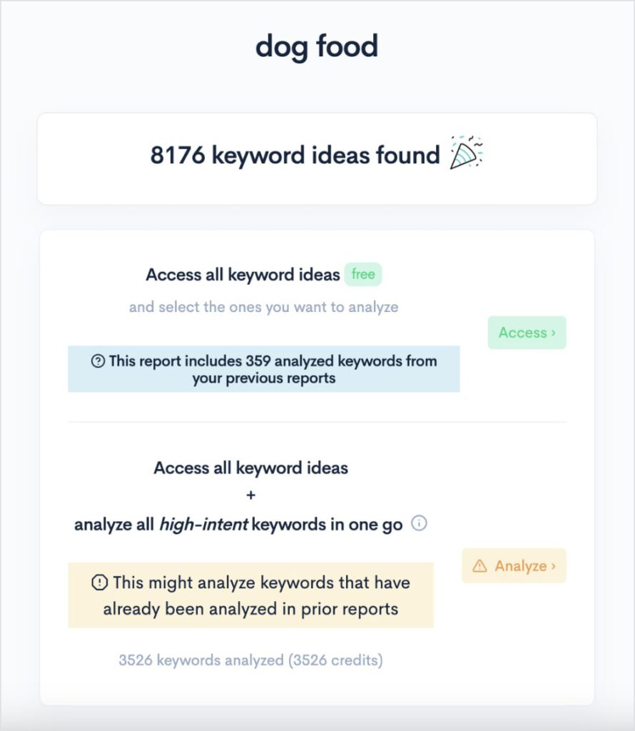 View Keyword Report Options Options to view keyword report from LowFruits.