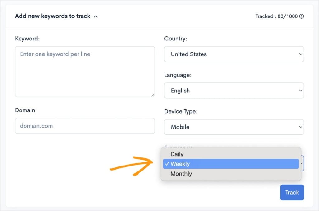 Fetch Frequency Fetch frequency for the keyword ranking report.