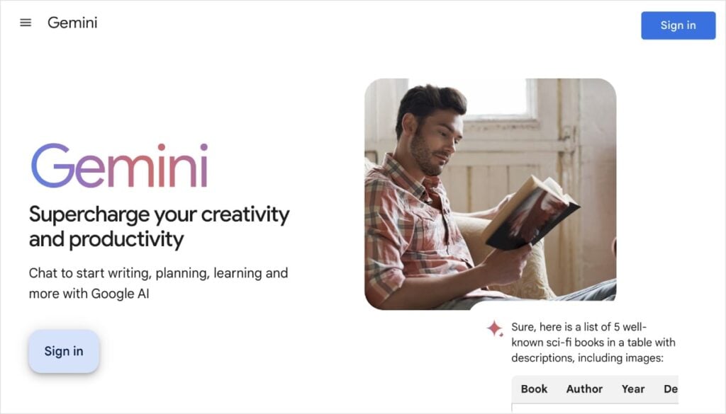 Google Gemini Google Gemini, an AI SEO tool for content creation.