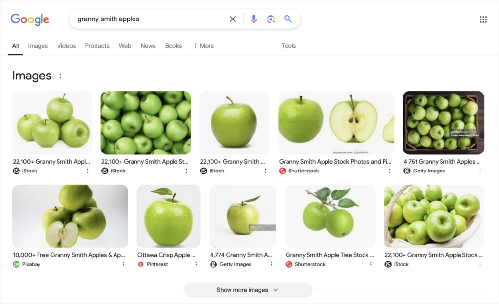 Google Image Pack Google Image Pack shows green granny smith apples.