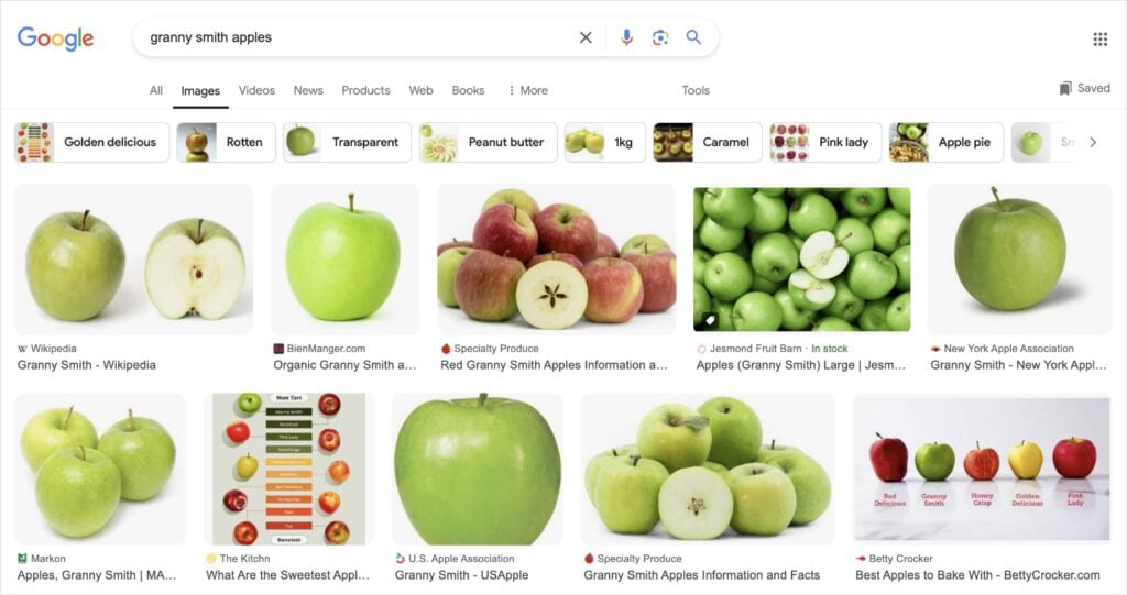 Google Images Google Images results for the query granny smith apples.