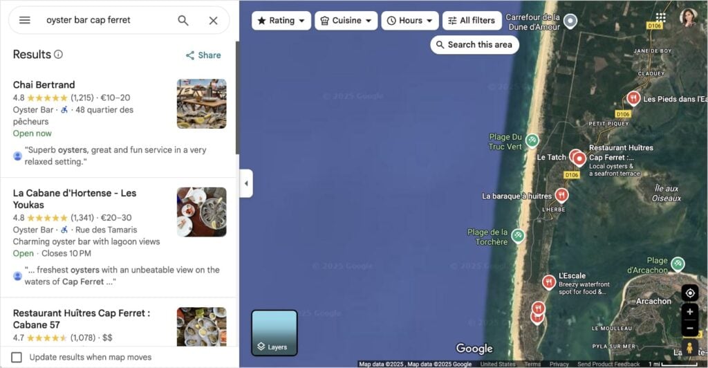 Google Maps local business results.