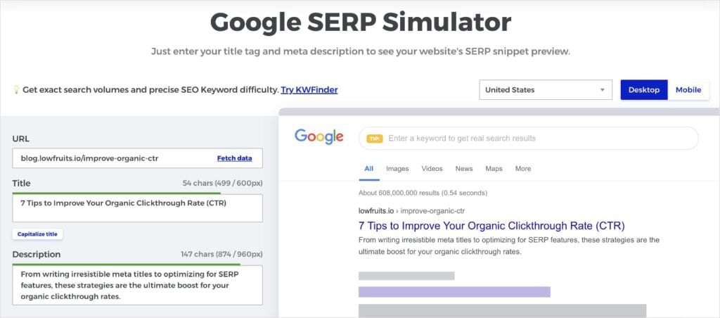 Mangools SERP Simulator Mangools Google SERP simulator tool.