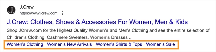 Google Sitelinks Google sitelinks for J.Crew search listing.