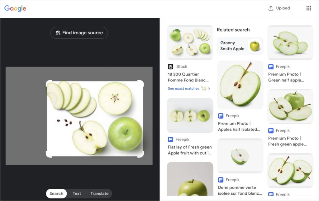 Google Lens Visual Search Google Lens visual search of a cut open apple.