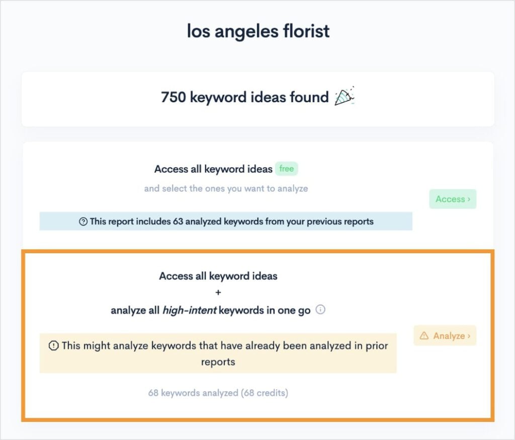 View Keyword Report Options to view keyword report about los angeles florists.