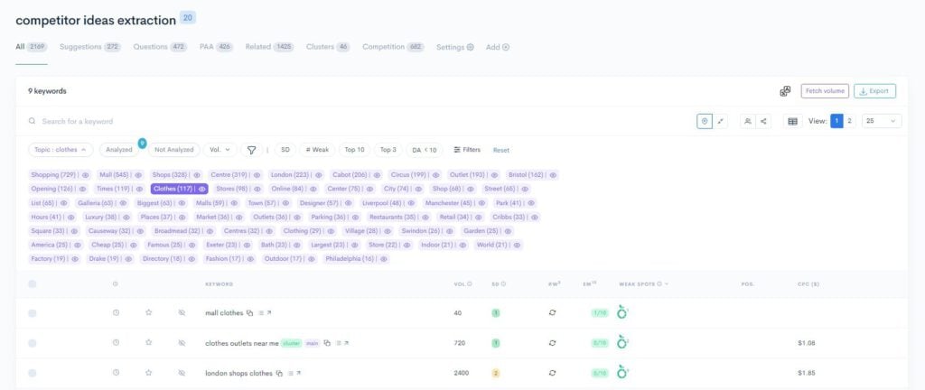 A screen shot of a website showing a list of items with Extraction Features A screen shot of a website showing a list of items with Extraction Features.