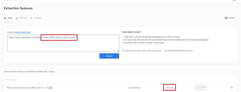 A screenshot of a page with a text box highlighted providing ideas for extraction features A screenshot of a page with a text box highlighted, providing ideas for extraction features.