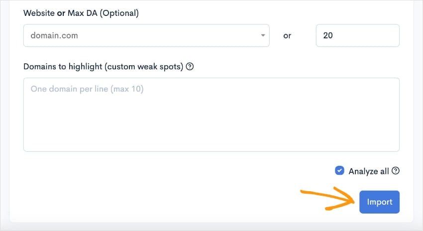 Import Competitor Keywords Import button.