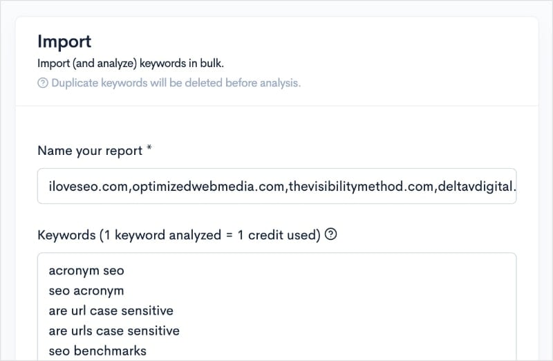 Import keywords from competitor keyword research.