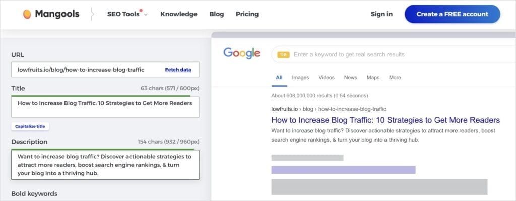 Mangools SERP preview tool.