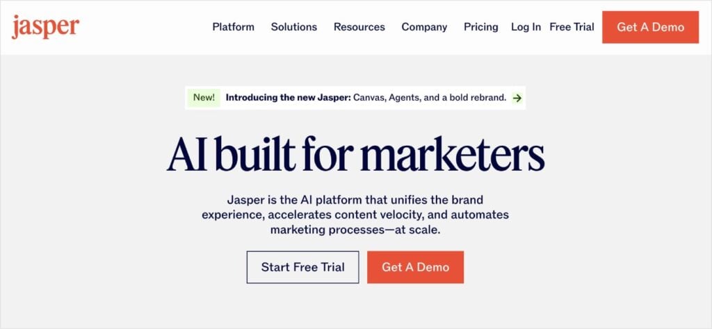 Jasper Jasper homepage, an AI SEO tool built for marketers.