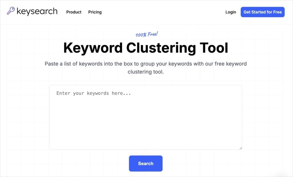 KeySearch KeySearch, a free keyword clustering tool.