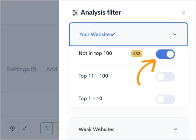 View Keywords Your Site Doesn't Rank For - But Your Competitors Do Filter to view keywords where our competitors rank, but our website does not.