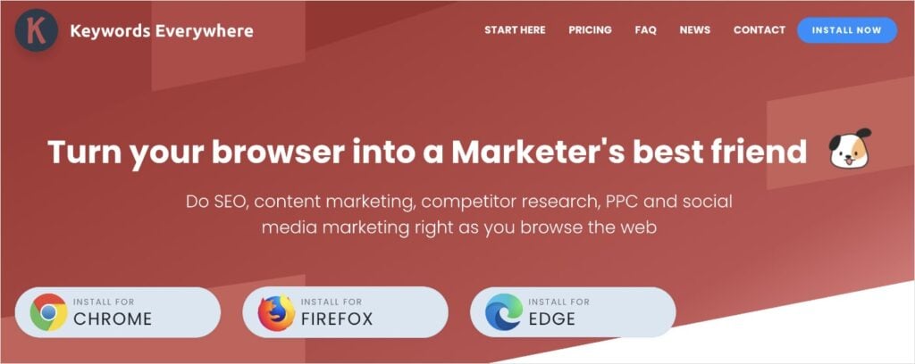 Keywords Everywhere homepage, a free keyword research browser extension.