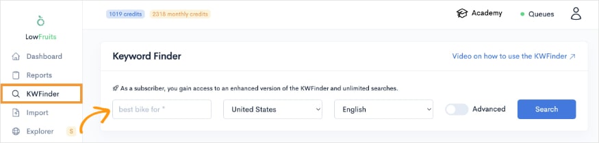 KWFinder Search KWFinder search in LowFruits.