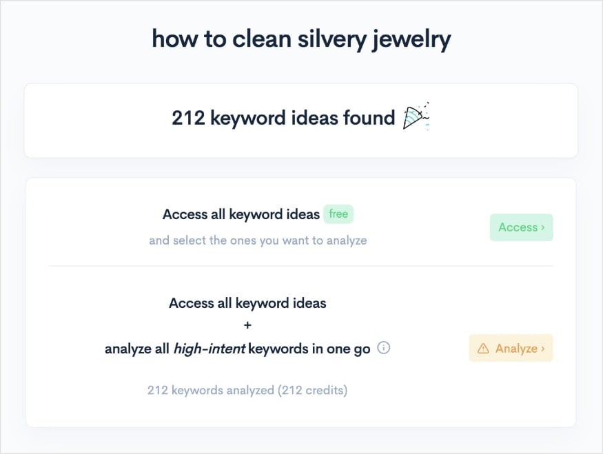 LowFruits keyword ideas report.