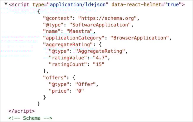 HTML code of schema markup.