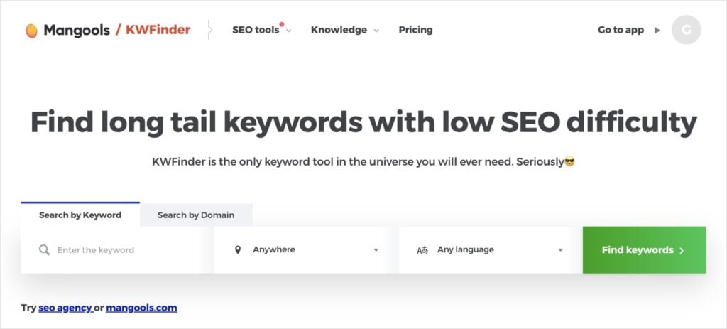 Mangools KWFinder Mangools KWFinder tool.