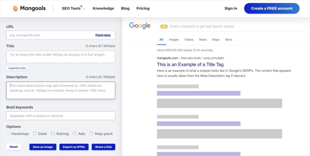 Mangools SERP Simulator Mangools SERP simulator.