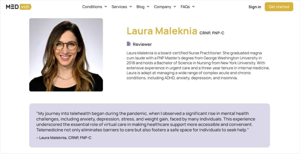 Example of Author Bio Page Author bio page for Laura Maleknia a CRNP.