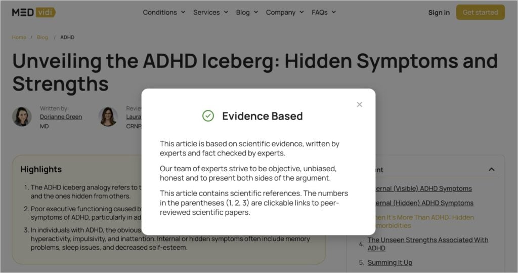 Example of Fact-Checking MEDvidi evidence-based tag says the article was written and fact-checked by experts.