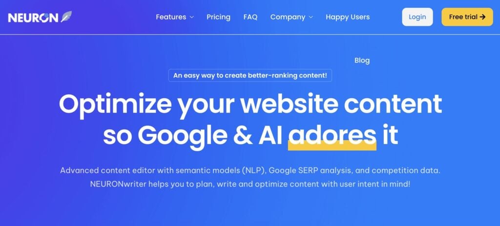 NEURONwriter Neuronwriter, a content optimization tool.
