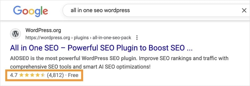 Reviews in SERPs Google search results shows a 4.7 star rating for software, which is a good example of strong off-page SEO.