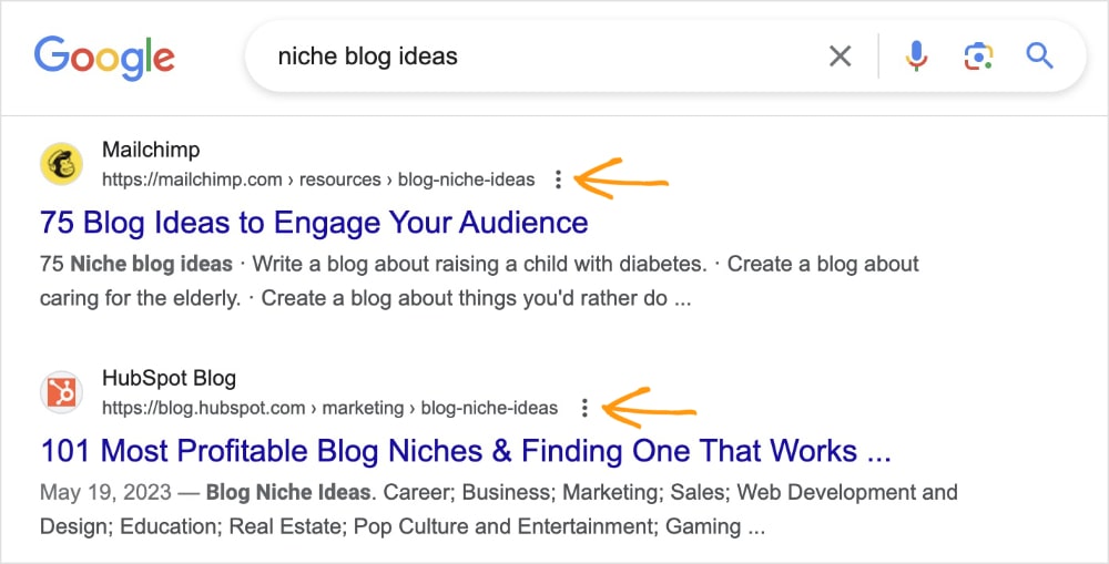 Listings With Optimized URLs Google search results shows optimized URLs.