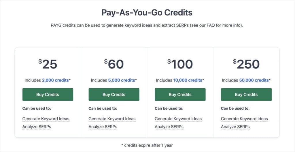 LowFruits Pricing for PAYG Credits LowFruits pricing for pay as you go credits.