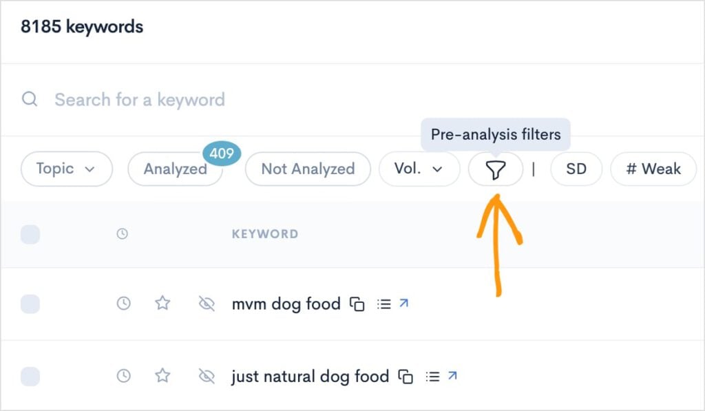 Pre-Analysis Filter Pre-analysis filter in LowFruits report.