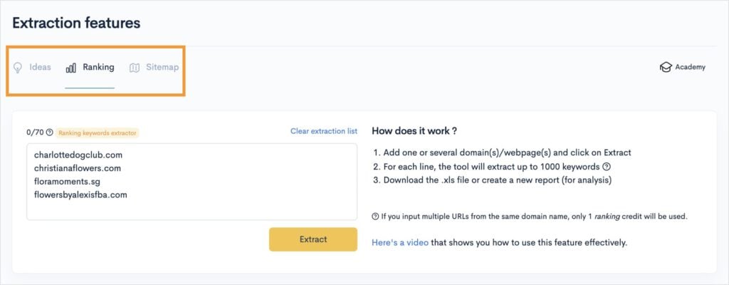Extract Competitors' Ranking Keywords Extract rankings of competitors in LowFruits.
