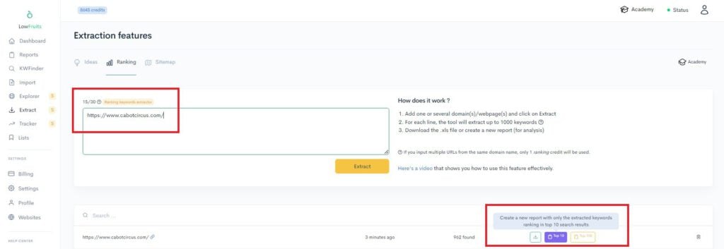 A screenshot highlighting the blue and yellow buttons on a page featuring extraction features A screenshot highlighting the blue and yellow buttons on a page featuring extraction features.