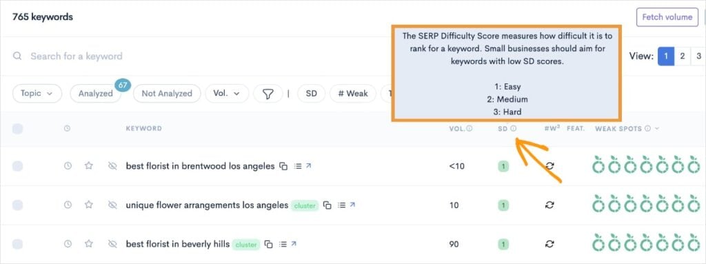 SERP Difficulty Score in LowFruits represents keyword difficulty.
