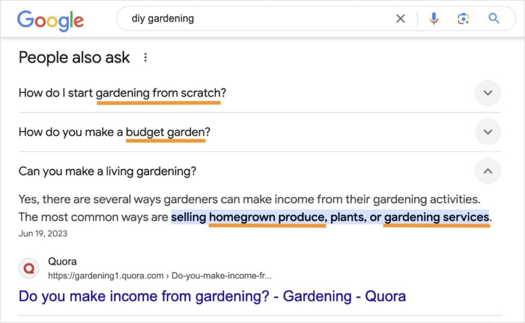 Seed Keywords in Google People Also Ask Seed keywords in Google from the people also ask section.