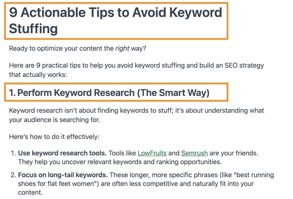 Optimized header tags for on-page SEO.
