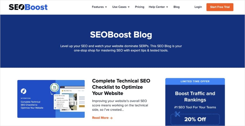 SEOBoost Blog SEOBoost blog featuring a technical SEO article.