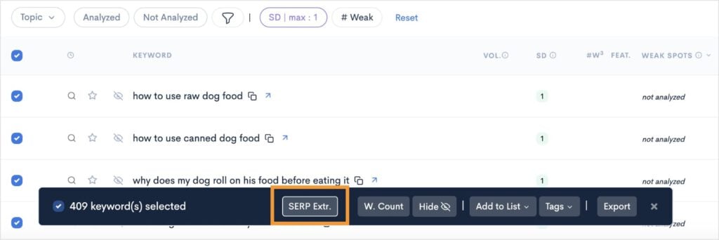 SERP Extract Button SERP extract button in LowFruits.