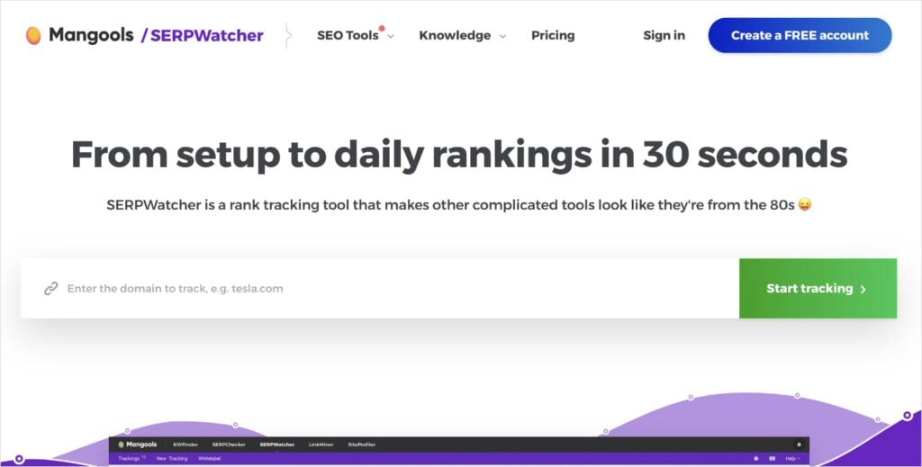 SERPWatcher by Mangools SERPWatcher by Mangools is a keyword position checker tool.
