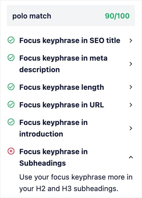 AIOSEO TruSEO Focus Keyphrase Checklist AIOSEO TruSEO focus keyphrase checklist with a score of 90 out of 100.