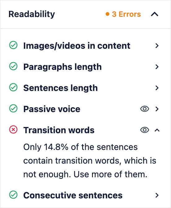 TruSEO Readability Checklist in WordPress.