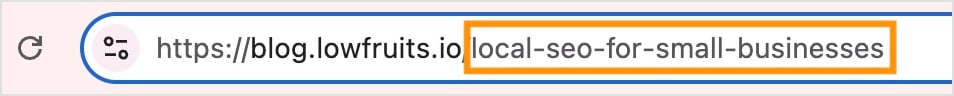 URL Slug URL slug in this example says local SEO for small businesses.