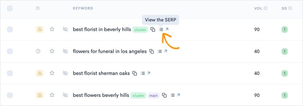 View the SERP Button to view the SERP.